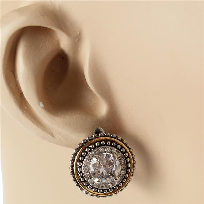 CZ Rhodium Round French Back  Earring