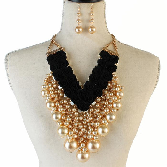 Pearl Flowers V Shaped  Necklace Set