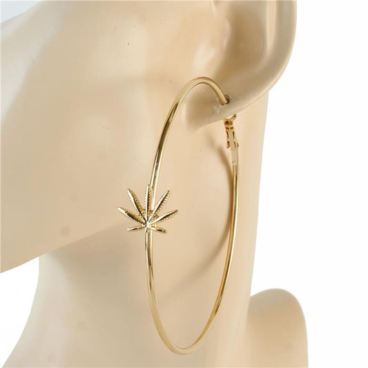 80mm Metal Cannabis Hoop Earring