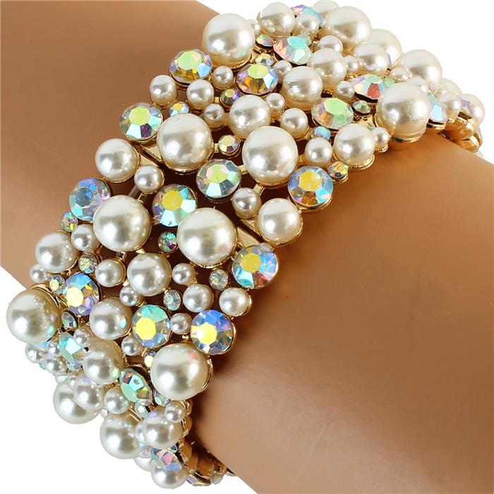 Pearl Crystal Casting Stretch Bracelet