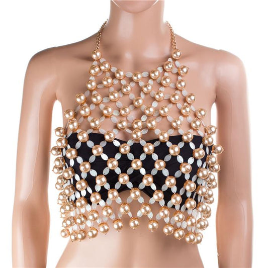 1Fashion Pearl Choker Top