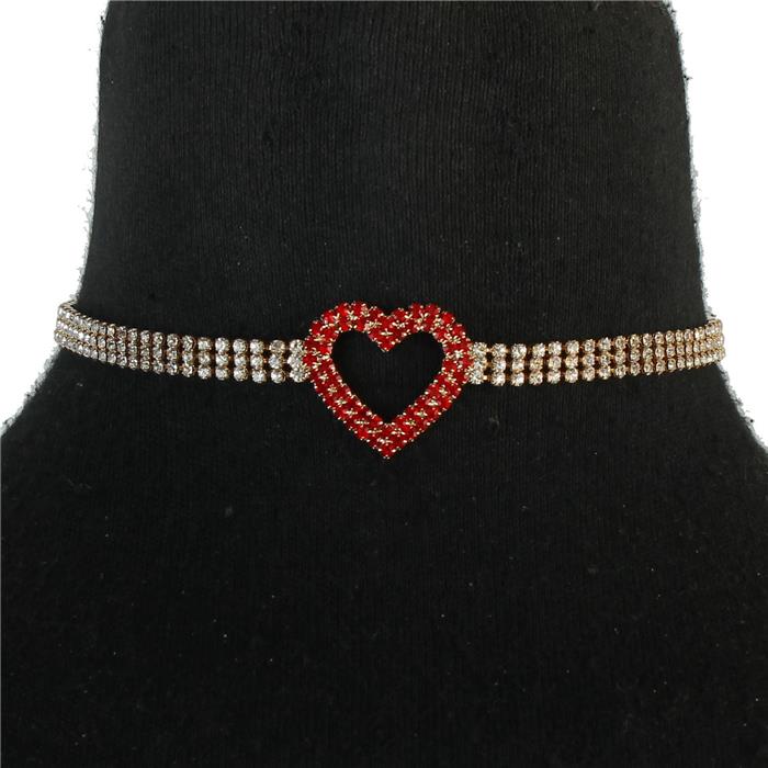 Rhinestones Heart Choker Necklace