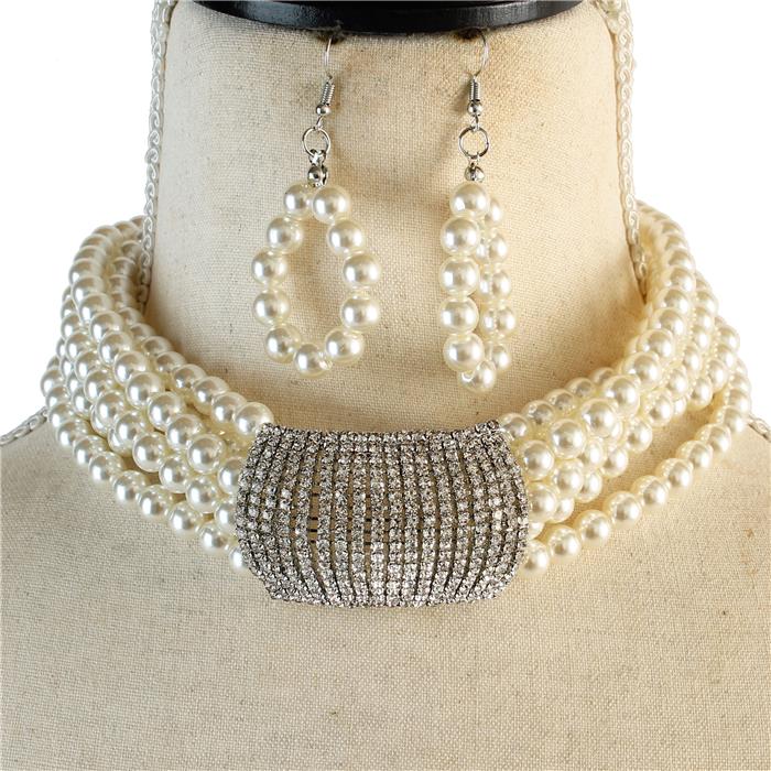 Fancy Pearl Choker Necklace Set