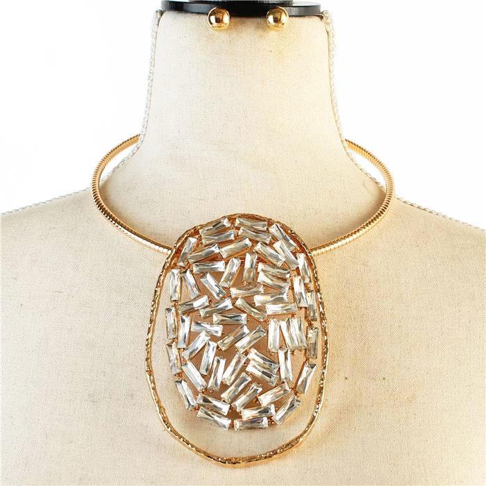 Hammered Metal Oval With Crystal Choker Set