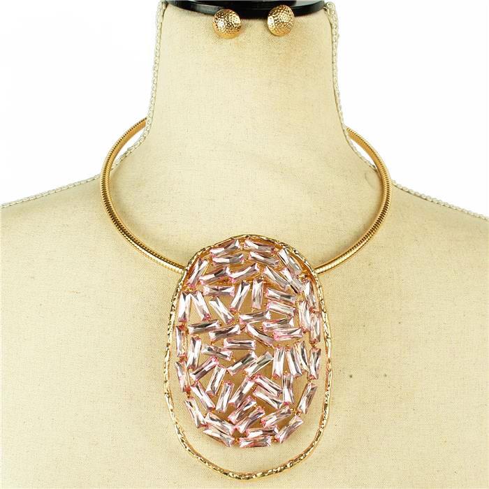 Hammered Metal Oval With Crystal Choker Set