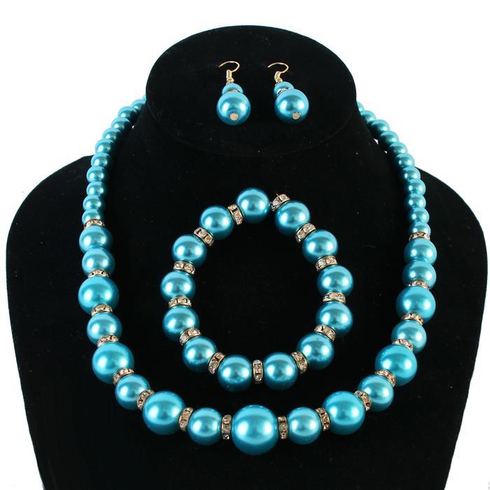 Pearl With Rhinestone 3 Pcs Necklace Set