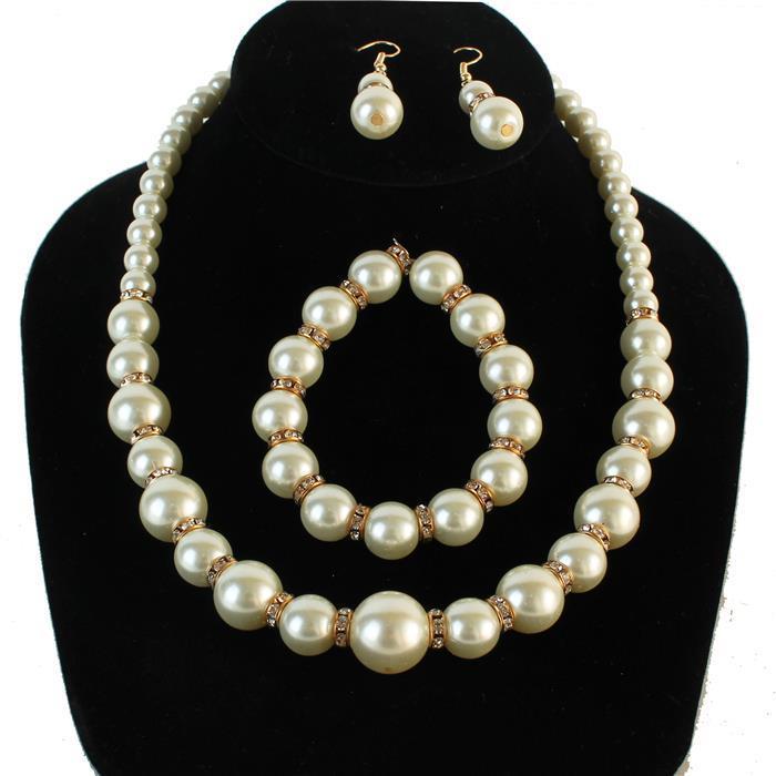 Pearl With Rhinestone 3 Pcs Necklace Set