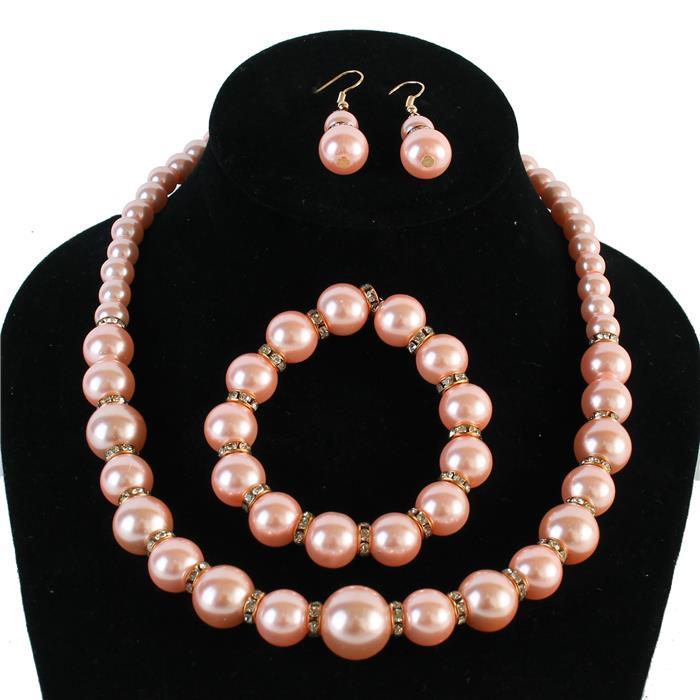 Pearl With Rhinestone 3 Pcs Necklace Set