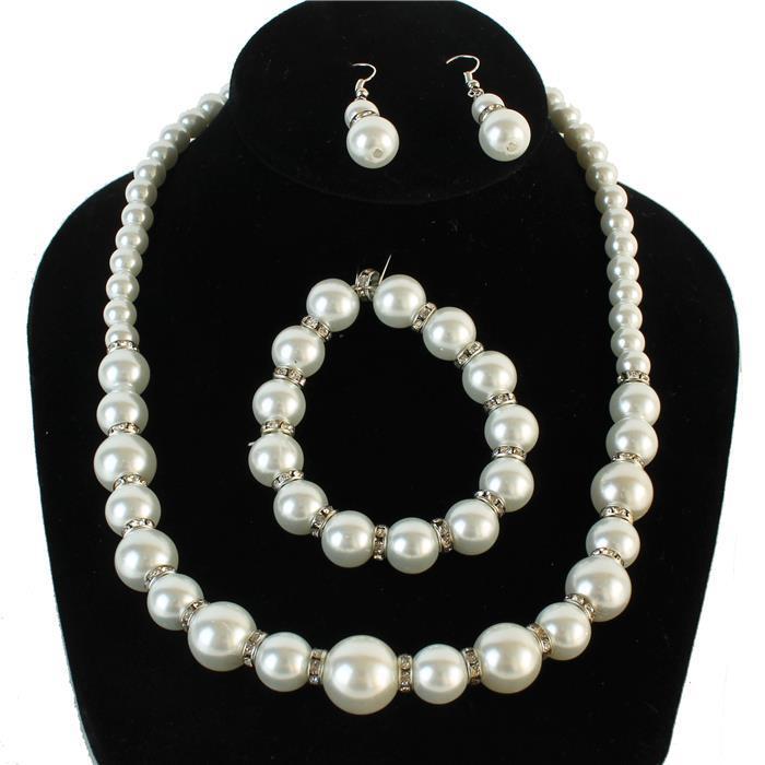 Pearl With Rhinestone 3 Pcs Necklace Set