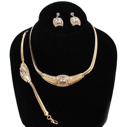 Metal Crystal Stones 3Pcs Necklace Set