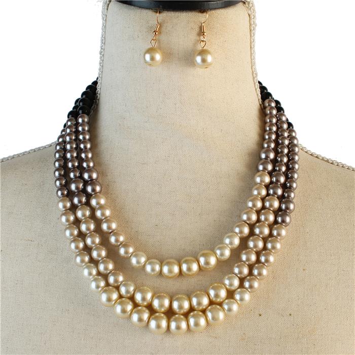 Pearl 3 Ln Necklace Set