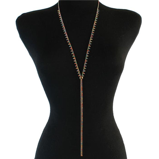 Rhinestones Casting Long Slide Necklace