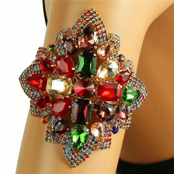 Glass Stones Square Chunky Arm Cuff Bangle