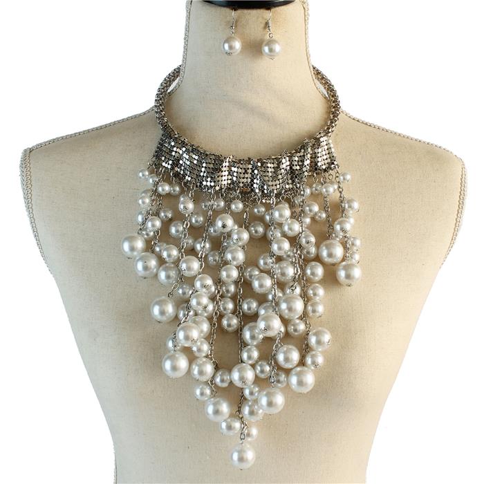 Fashion Mesh Pearl Choker Necklace Set