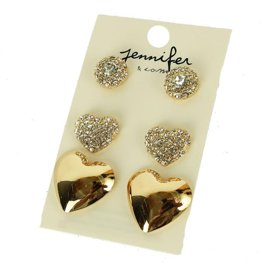 Metal Hearts 3 Pairs Stud Earring