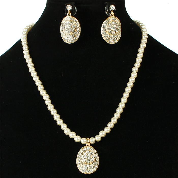 Pearl Pendant Oval Necklace Set