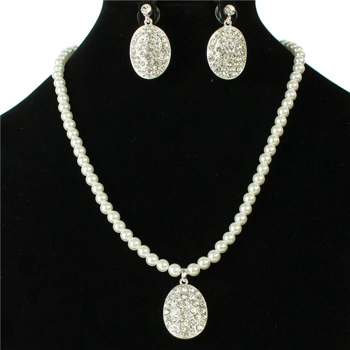 Pearl Pendant Oval Necklace Set