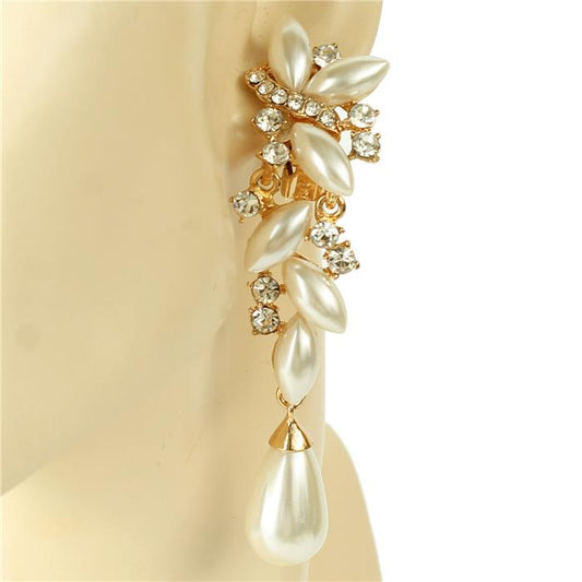 Pearl Stones Long Clip-On Earring