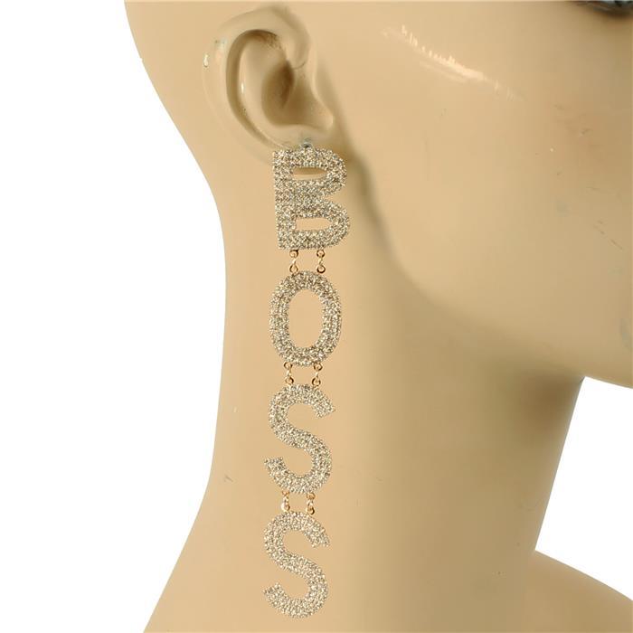 Rhinestones Long Boss Earring