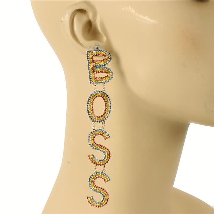 Rhinestones Long Boss Earring