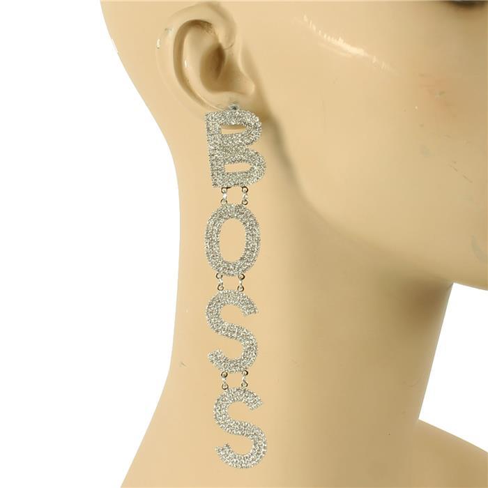 Rhinestones Long Boss Earring