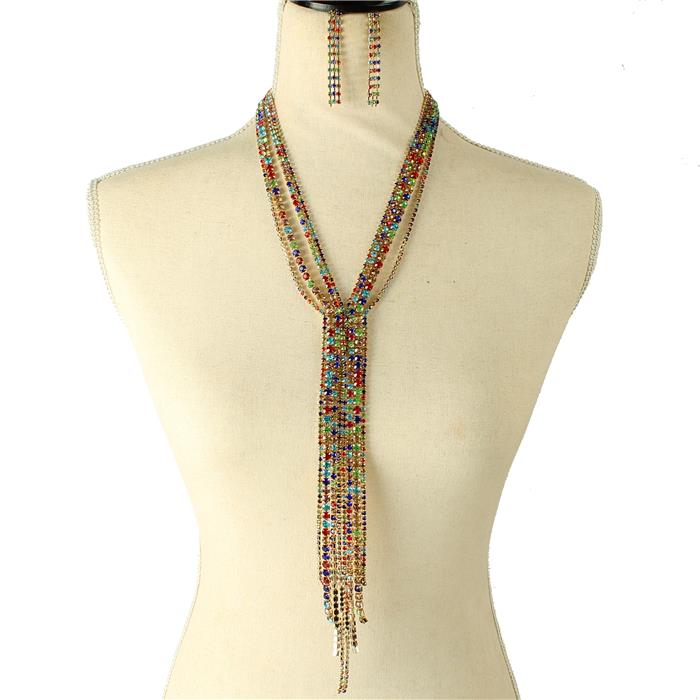 Rhinestones Long Necklace Set