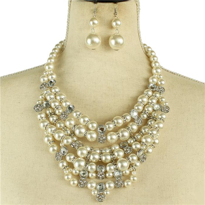 Pearls Stones Bid Necklace Set