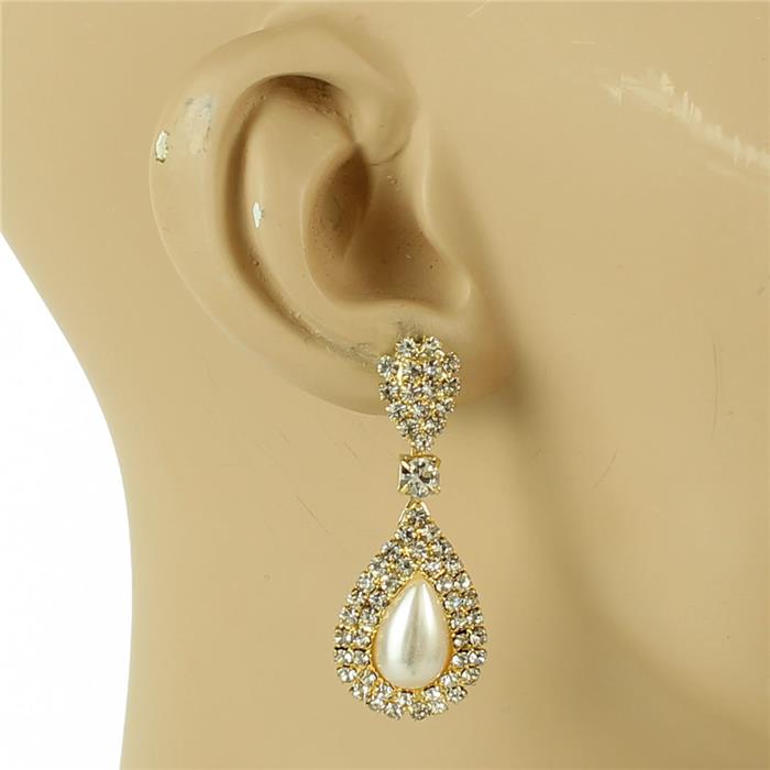 Rhinestones Pearl Tear Earring