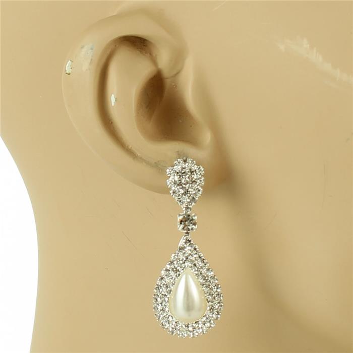 Rhinestones Pearl Tear Earring