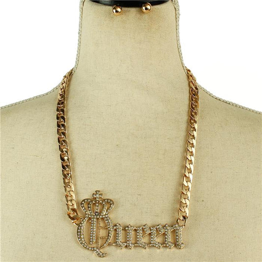 Metal Link Chain Queen Necklace Set