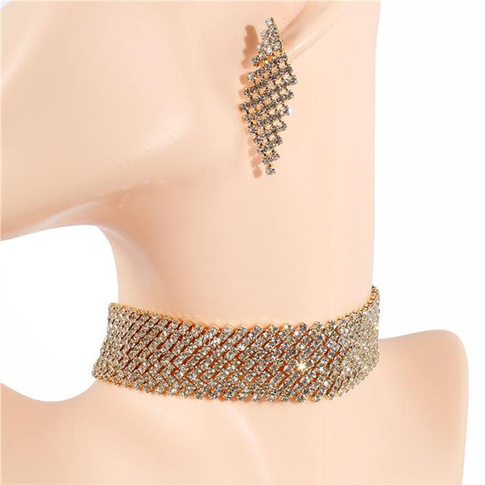 Rhinestones Choker Necklace Set