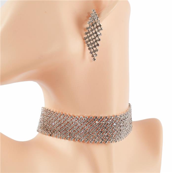 Rhinestones Choker Necklace Set