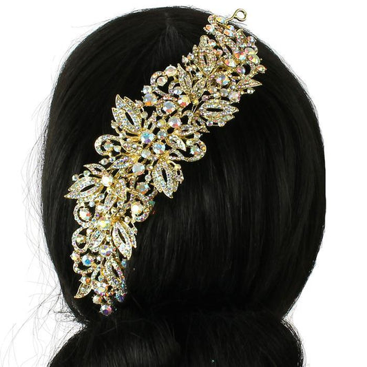 Crystal Metal Leaves Long Hair Comb