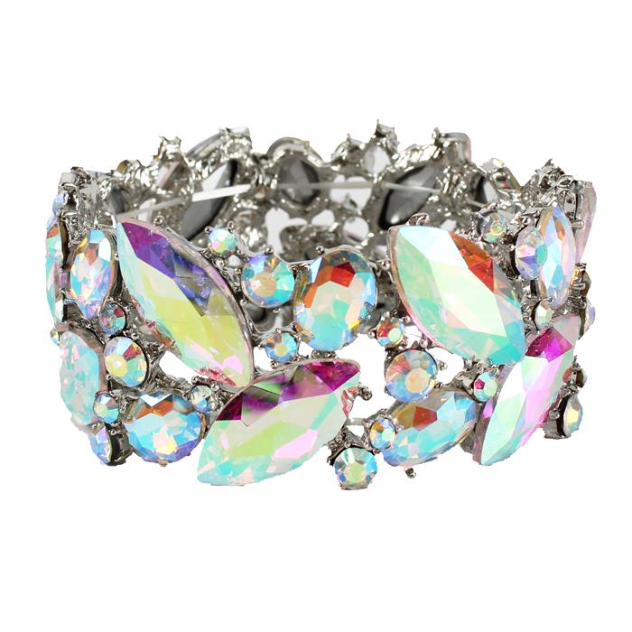 Crystal Leaf Oval Stretch Bracelet