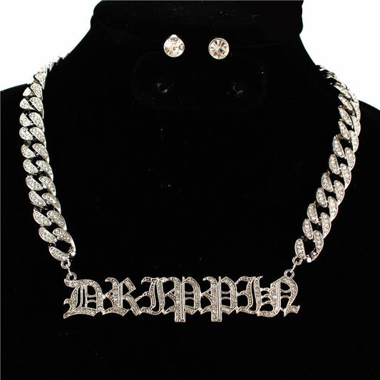 Metal Link Chain Stones DRIPPIN Necklace Set