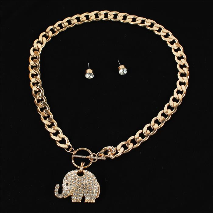 Metal Link Elephant Necklace Set