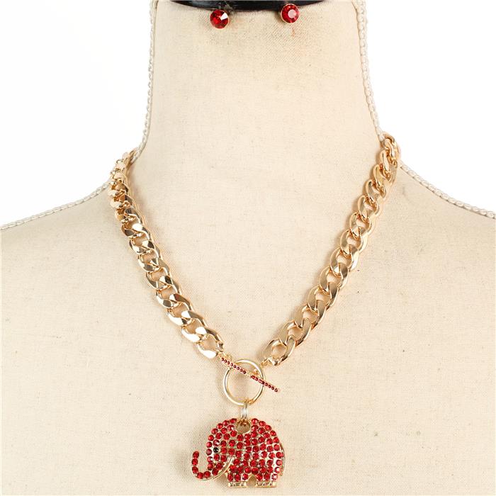 Metal Link Elephant Necklace Set