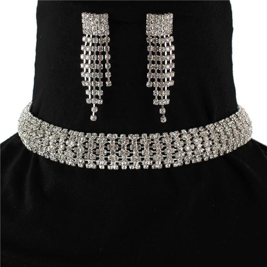 Rhinestones Casting Choker Necklace Set