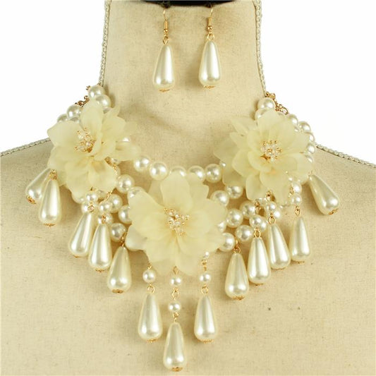 Fashion Drop Pearl Flower Necklace Set