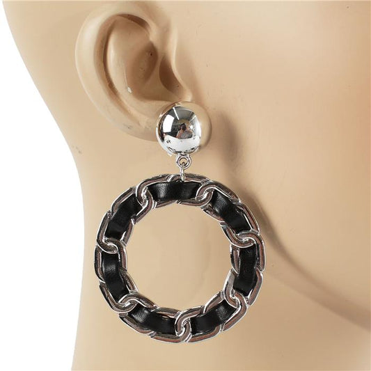 Metal Leather Round Earring