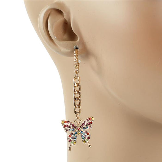 Metal Hoop Link Chain Butterfly Earring