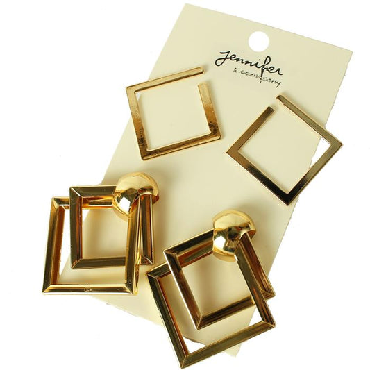 Metal Square 2 Pairs Stud Earring