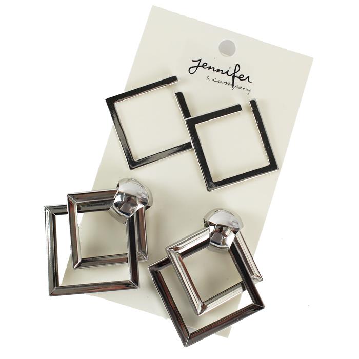 Metal Square 2 Pairs Stud Earring