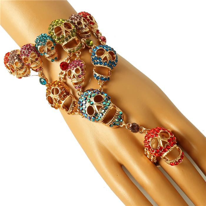 Crystal Skull Stretch Bracelet With Ring