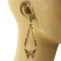 Metal Stones Long Butterfly Earring