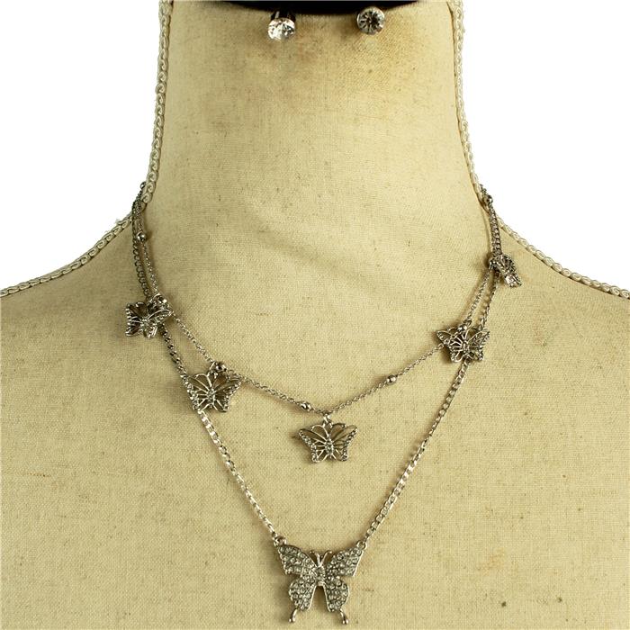 Metal Multi Butterfly Necklace Set