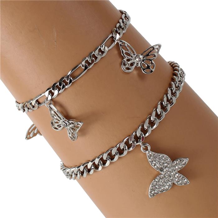 Metal Double Chain Butterfly Bracelet