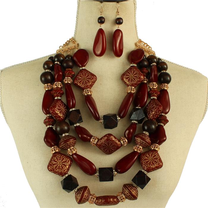 Fashion Wood Stones Necklace Set