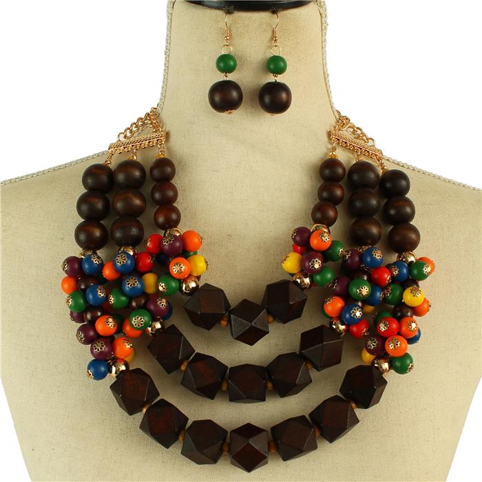 Wood Multilayereds Necklace Set