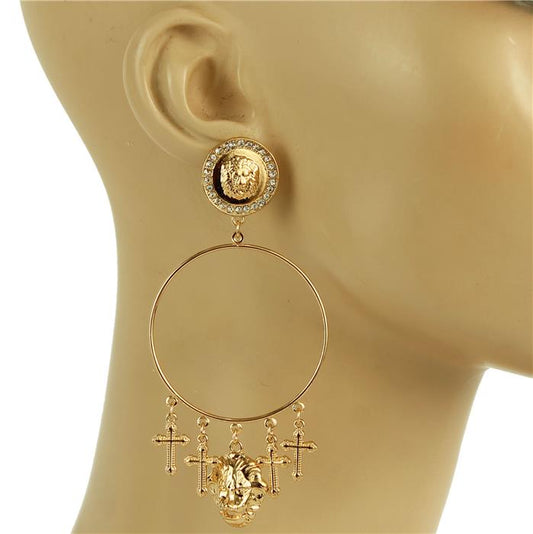 Metal Round Dangling Cross Earring